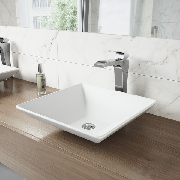VIGO Hibiscus Matte Stone Vessel Bathroom Sink and Blackstonian Faucet