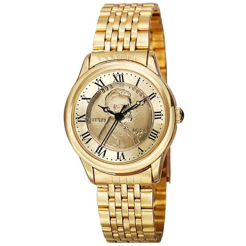 August Steiner Women's Quartz Wheat Penny Coin Steel Gold-Tone Bracelet Watch - Gold
