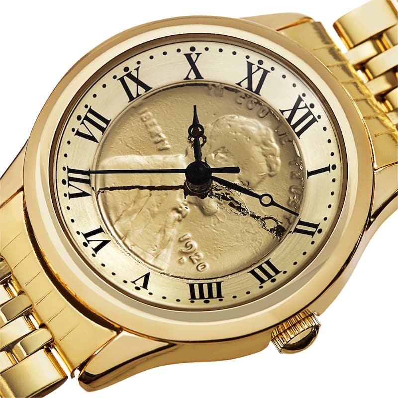 August Steiner Women's Quartz Wheat Penny Coin Steel Gold-Tone Bracelet Watch - Gold