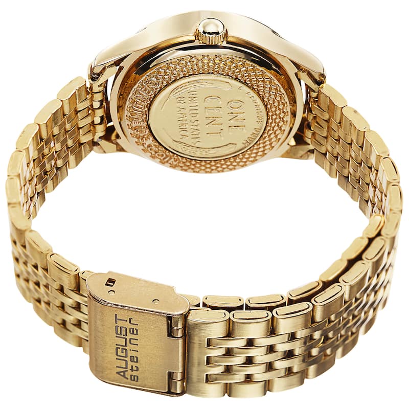 August Steiner Women's Quartz Wheat Penny Coin Steel Gold-Tone Bracelet Watch - Gold