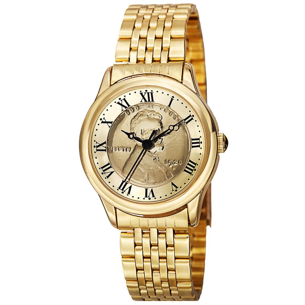 August Steiner Women's Quartz Wheat Penny Coin Steel Gold-Tone Bracelet Watch - Gold
