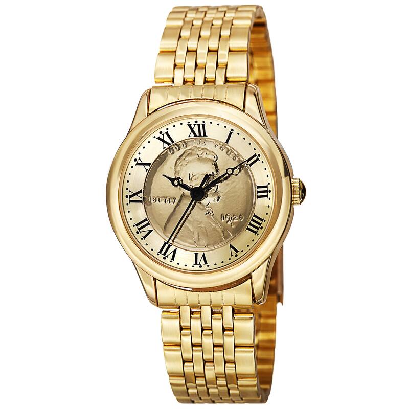 August Steiner Women's Quartz Wheat Penny Coin Steel Gold-Tone Bracelet Watch - Gold