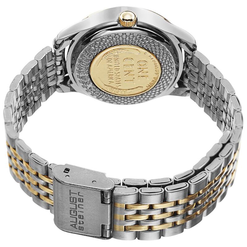 August Steiner Women's Quartz Wheat Penny Coin Steel Two-Tone Bracelet Watch