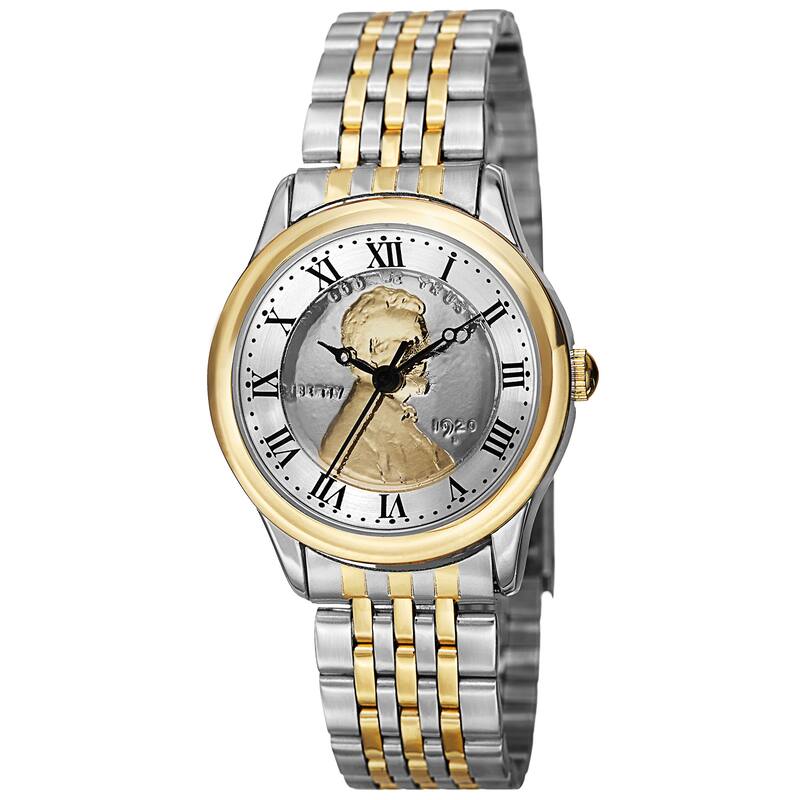 August Steiner Women's Quartz Wheat Penny Coin Steel Two-Tone Bracelet Watch