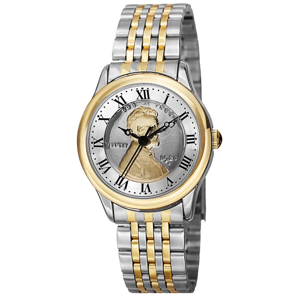 August Steiner Women's Quartz Wheat Penny Coin Steel Two-Tone Bracelet Watch