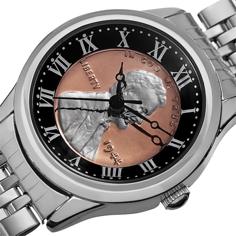 August Steiner Women's Quartz Wheat Penny Coin Steel Silver-Tone Bracelet Watch - silver
