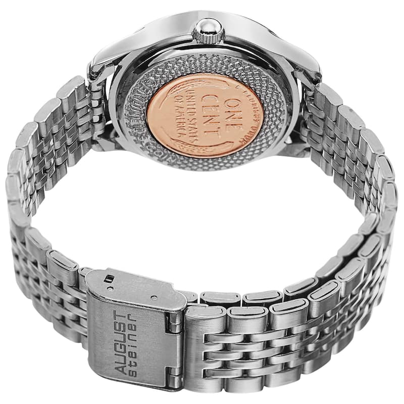 August Steiner Women's Quartz Wheat Penny Coin Steel Silver-Tone Bracelet Watch - silver