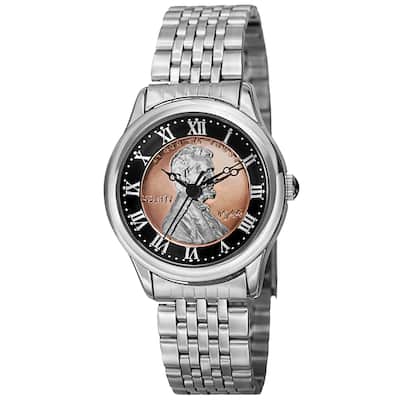 August Steiner Women's Quartz Wheat Penny Coin Steel Silver-Tone Bracelet Watch - silver