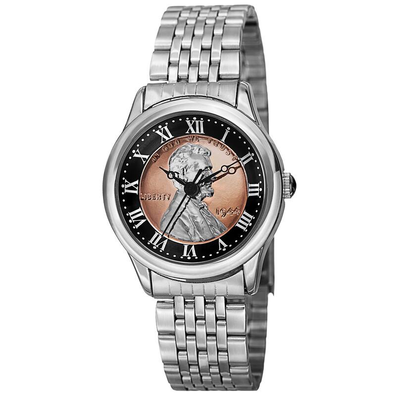 August Steiner Women's Quartz Wheat Penny Coin Steel Silver-Tone Bracelet Watch - silver