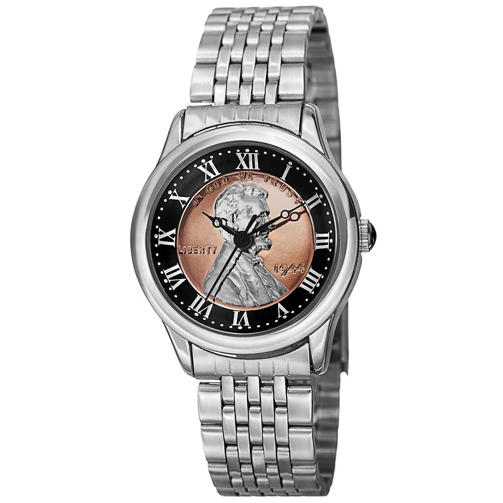August Steiner Women's Quartz Wheat Penny Coin Steel Silver-Tone Bracelet Watch - silver