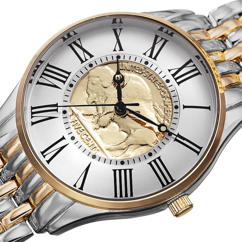 August Steiner Men's Quartz Buffalo Nickel Coin Dial Two-Tone Bracelet Watch