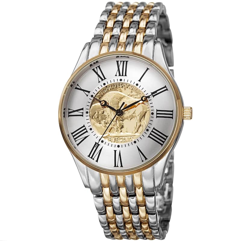 August Steiner Men's Quartz Buffalo Nickel Coin Dial Two-Tone Bracelet Watch