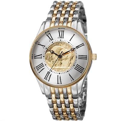 August Steiner Men's Quartz Buffalo Nickel Coin Dial Two-Tone Bracelet Watch