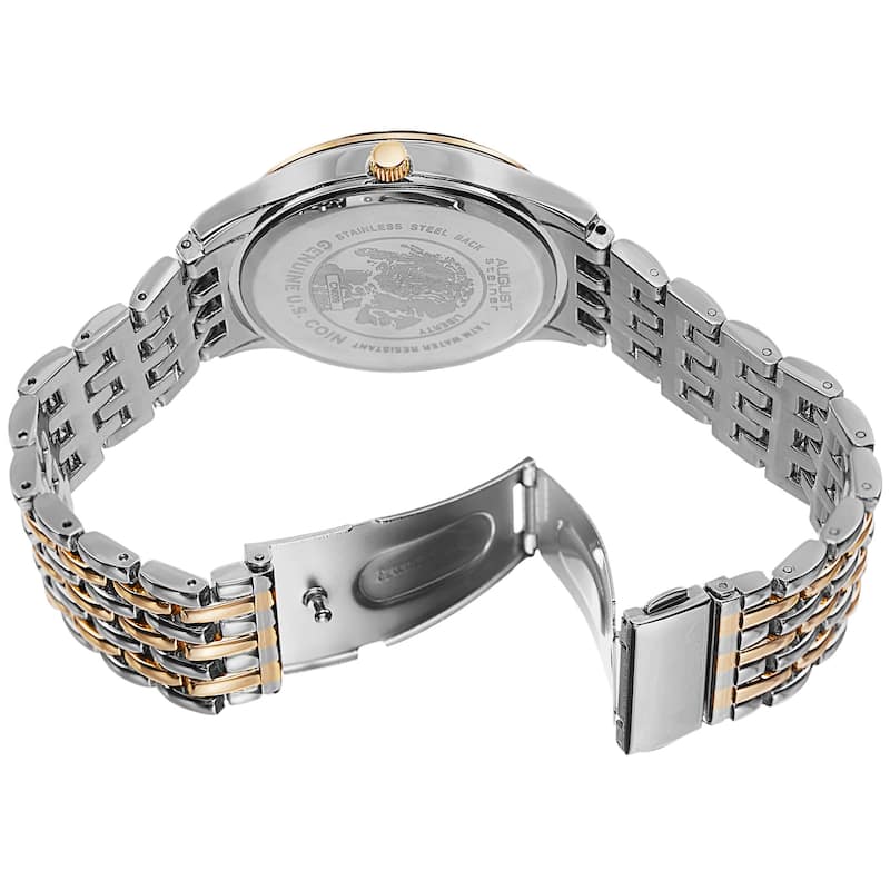 August Steiner Men's Quartz Buffalo Nickel Coin Dial Two-Tone Bracelet Watch