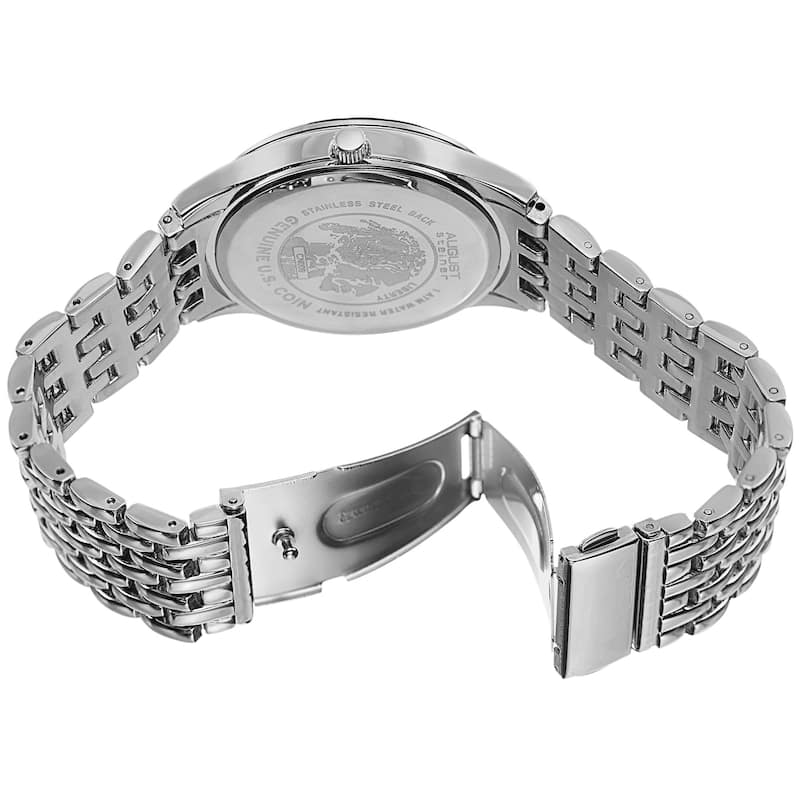 August Steiner Men's Quartz Buffalo Nickel Coin Dial Silver-Tone Bracelet Watch - silver