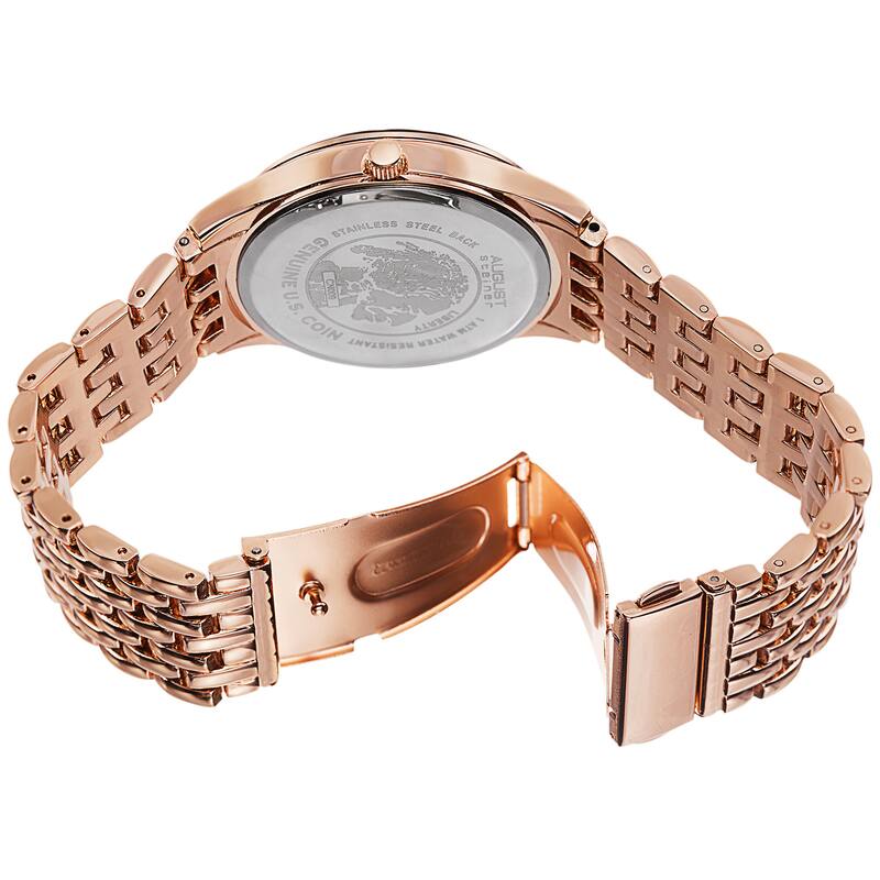 August Steiner Men's Quartz Buffalo Nickel Coin Dial Rose-Tone Bracelet Watch
