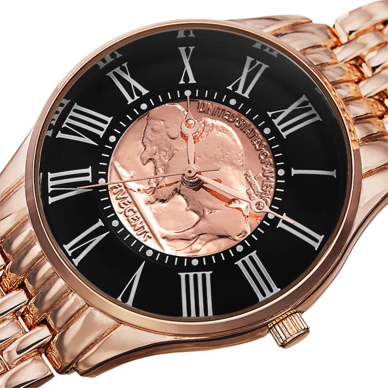 August Steiner Men's Quartz Buffalo Nickel Coin Dial Rose-Tone Bracelet Watch