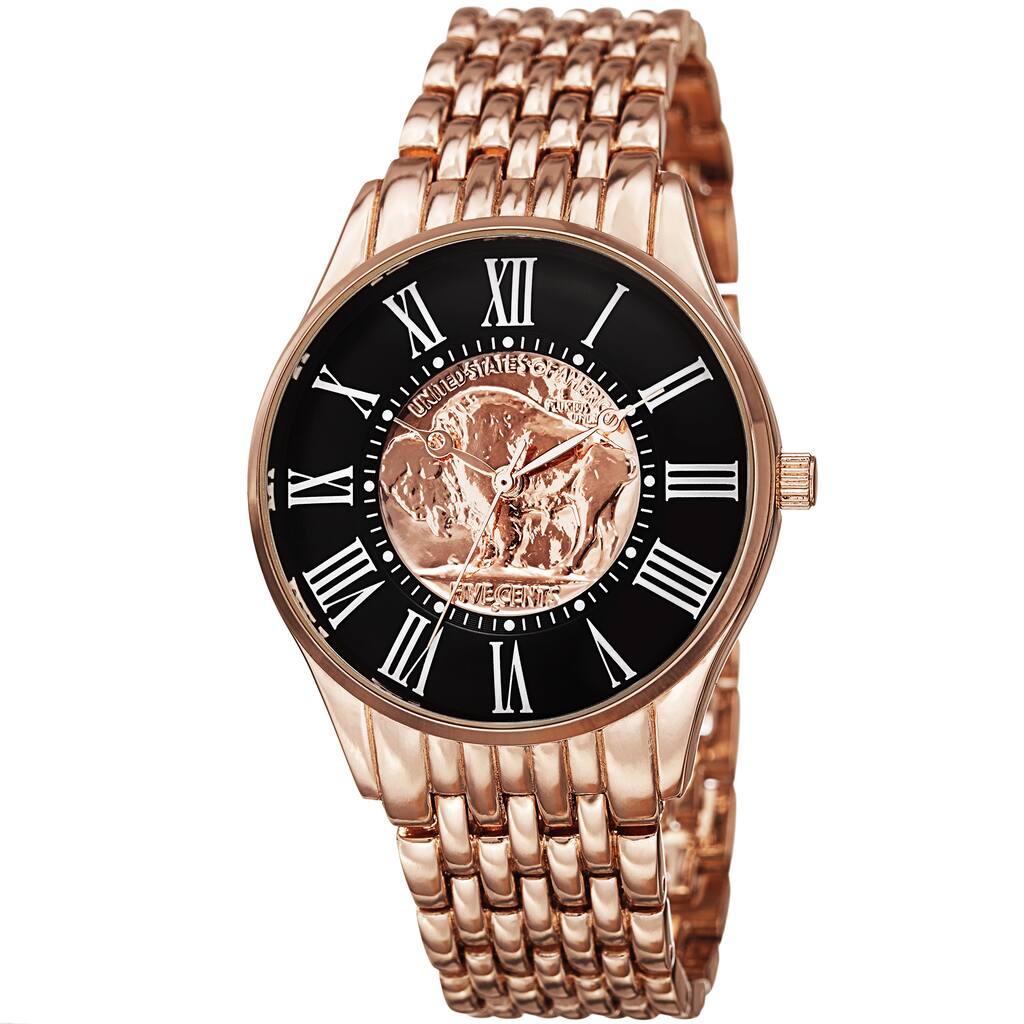 August Steiner Men's Quartz Buffalo Nickel Coin Dial Rose-Tone Bracelet Watch
