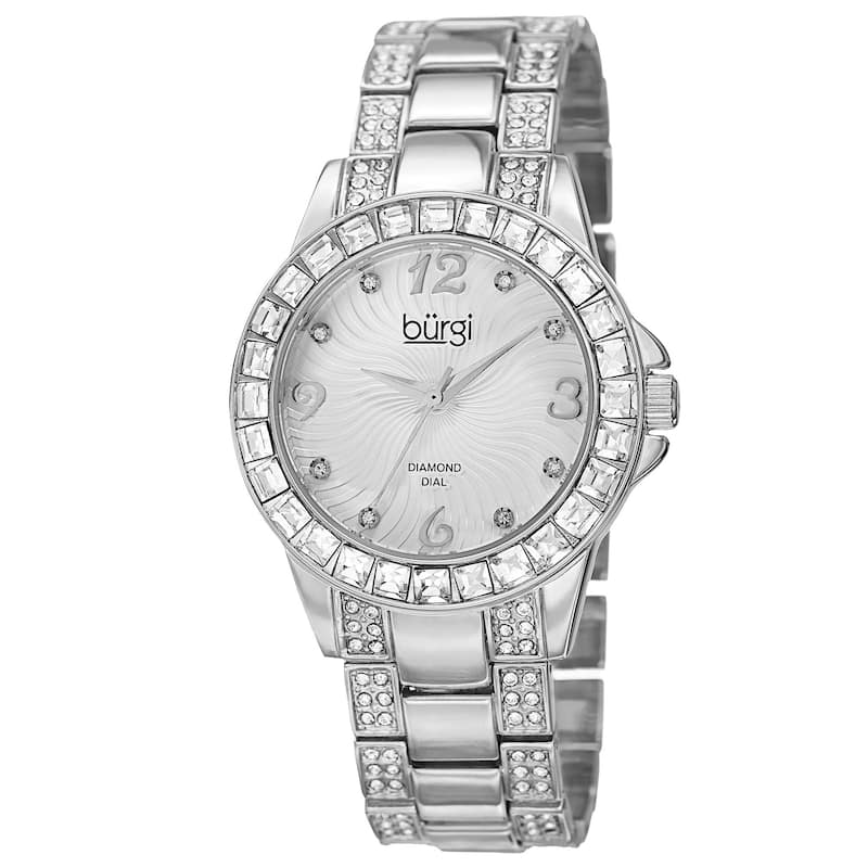Burgi Women's Quartz Diamond Markers Crystal-accented Bracelet Watch