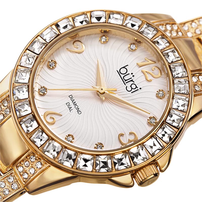Burgi Women's Quartz Diamond Markers Crystal-accented Bracelet Watch