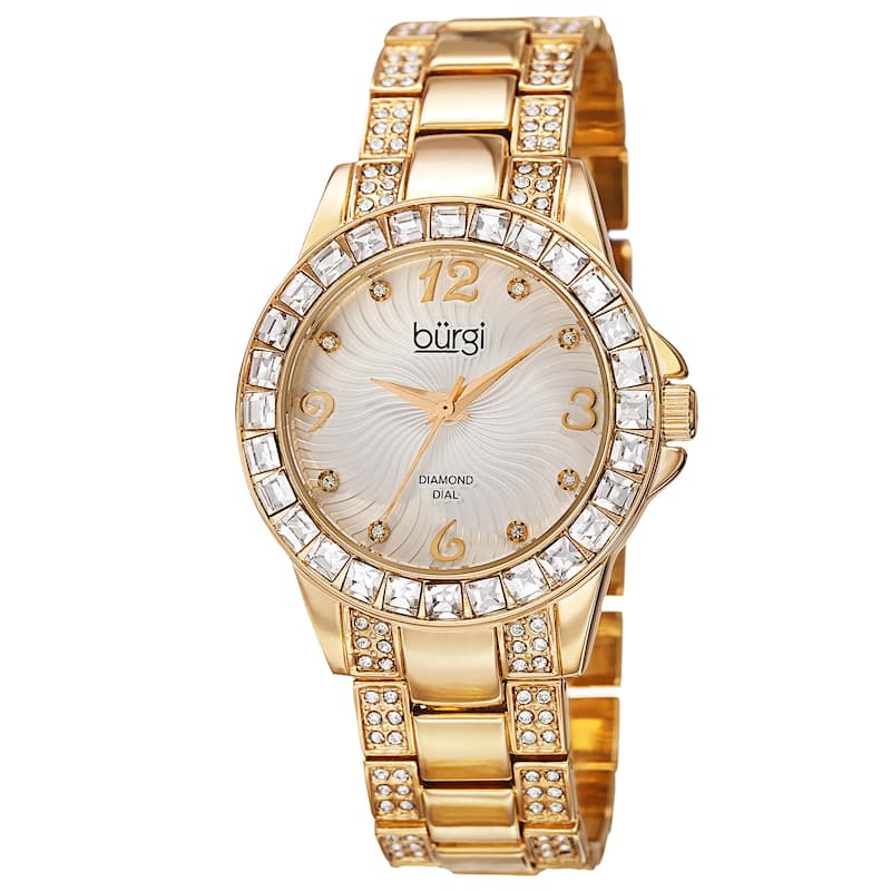 Burgi Women's Quartz Diamond Markers Crystal-accented Bracelet Watch