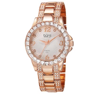 Burgi Women's Quartz Diamond Markers Crystal-Accented Rose-Tone Bracelet Watch - GOLD