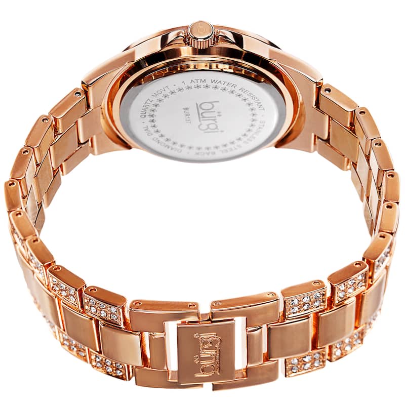 Burgi Women's Quartz Diamond Markers Crystal-Accented Rose-Tone Bracelet Watch - GOLD