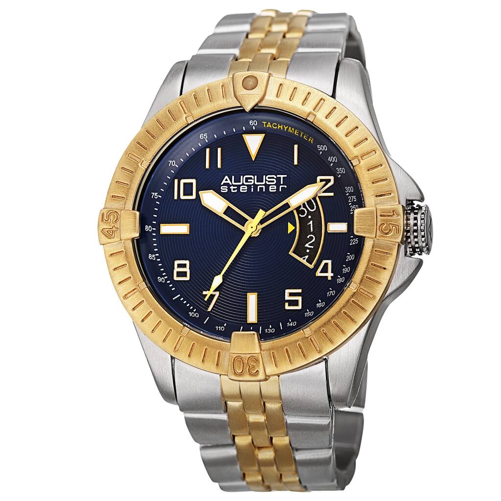 August Steiner Men's Swiss Quartz Date Indicator Tachymeter Two-Tone Bracelet Watch - BLue
