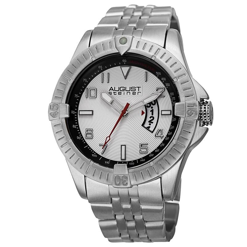 August Steiner Men's Swiss Quartz Date Indicator Tachymeter Silver-Tone Bracelet Watch - silver
