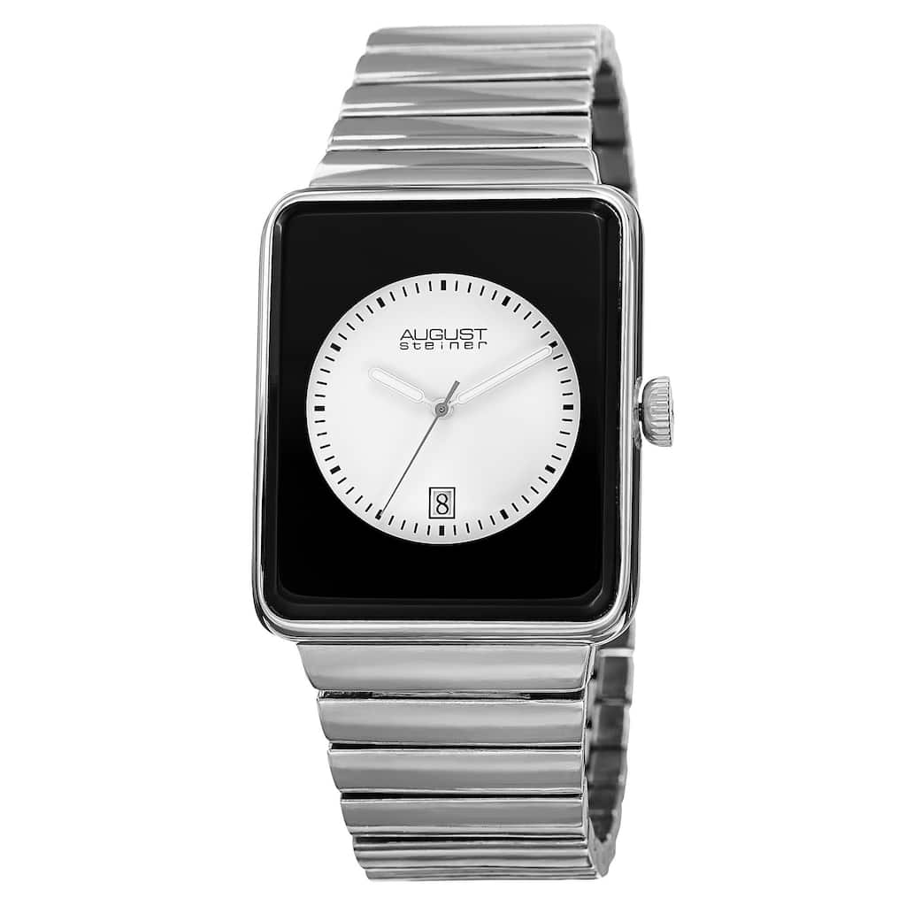 August Steiner Men's Classic Rectangular Case Quartz Silver-Tone Bracelet Watch - silver