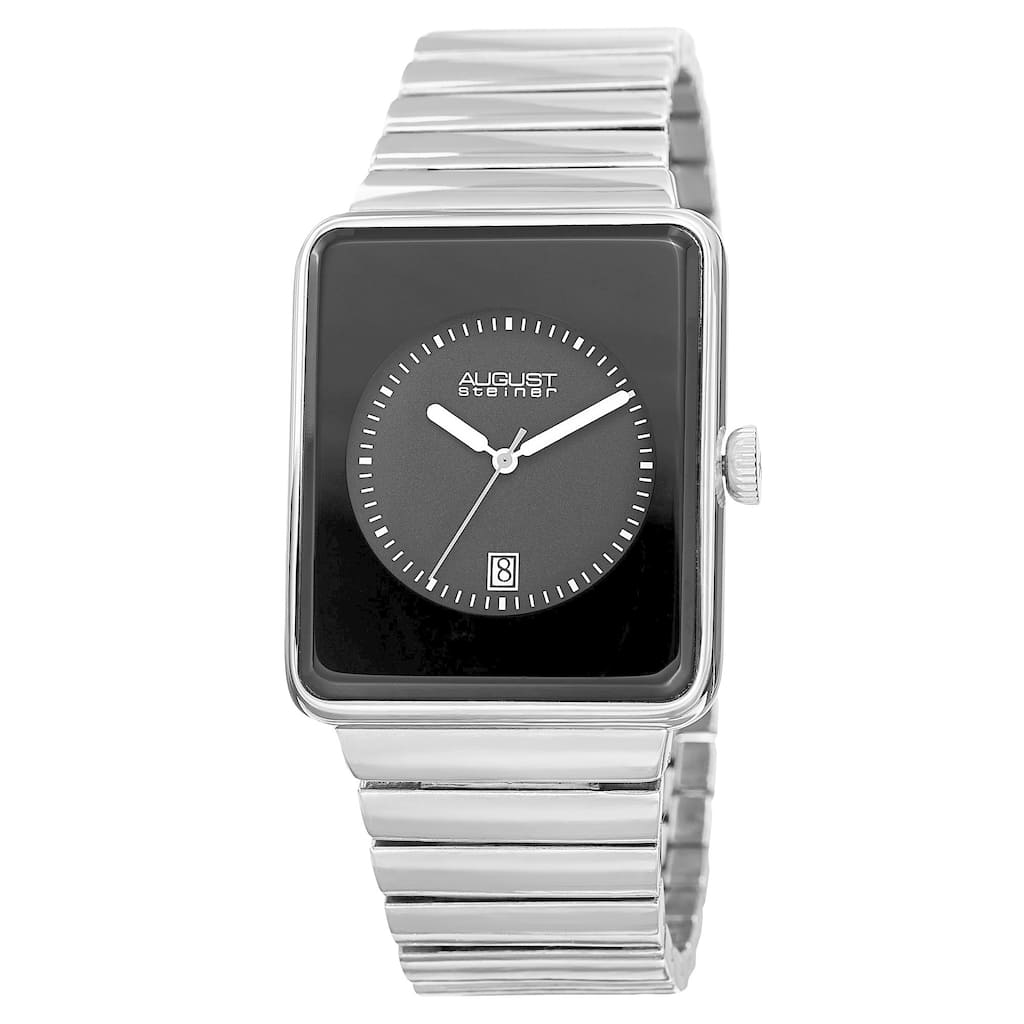 August Steiner Men's Classic Rectangular Case Quartz Silver-Tone Bracelet Watch - silver