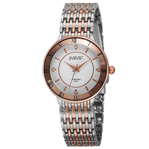 August Steiner Women's Quartz Roman Numerals Diamond Two-Tone Bracelet Watch