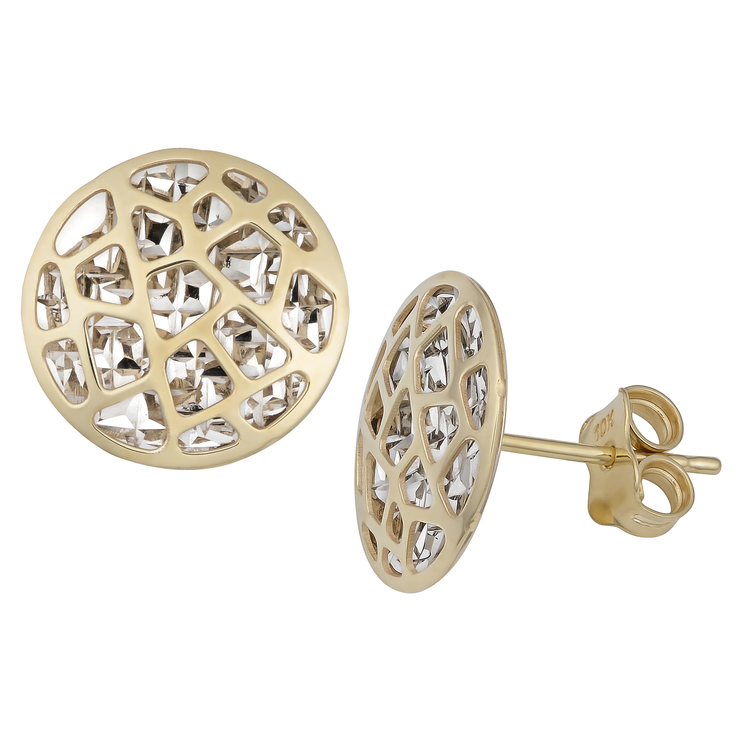 Au Naturale 10k Two-tone Gold Cut-out Design Round Statement Stud Earrings