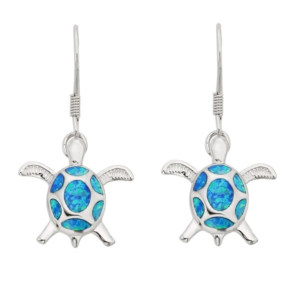 La Preciosa Sterling Silver White Created Opal Turtle Dangling