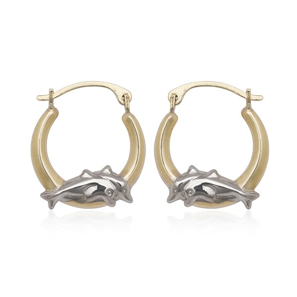 10k Gold Two Tone Dolphin Hoop Earrings On Free 10k Gold Two Tone Dolphin Hoop Earrings