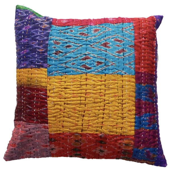 Handmade 24" Silk Kantha VIntage Cushion Cover (India). Opens flyout.