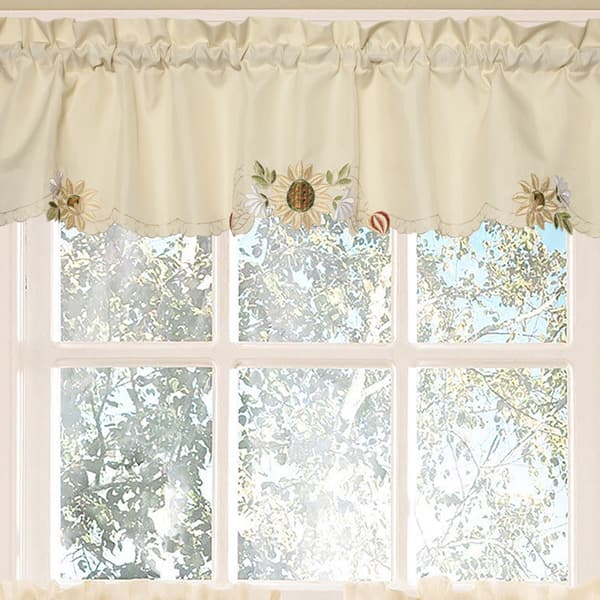 Shop Embroidered Sunflower Kitchen Curtains Separates Tier Swag
