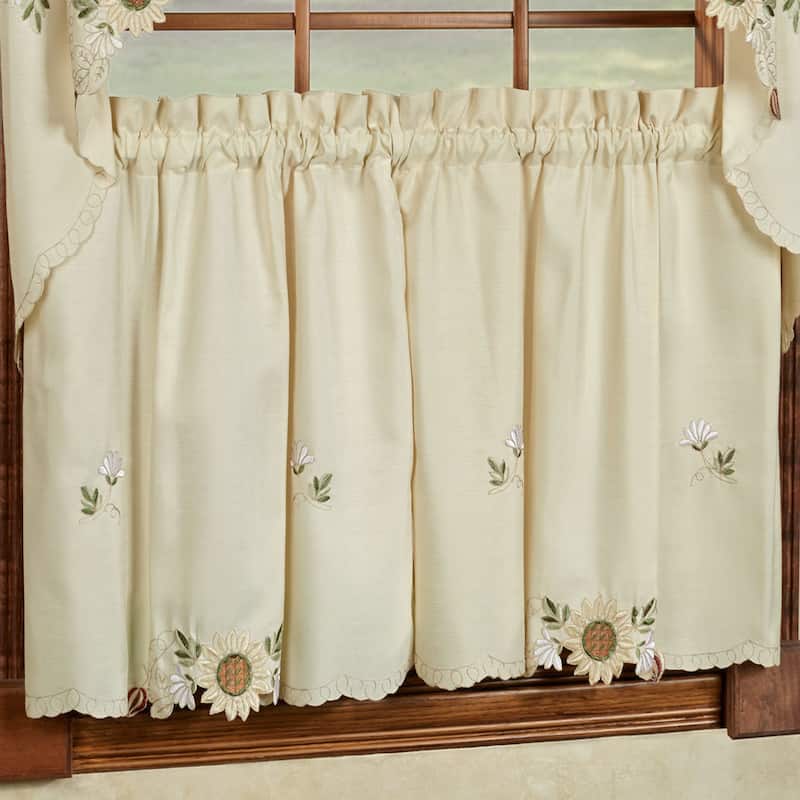 Embroidered Sunflower Kitchen Tier, Swag, or Valance Curtains