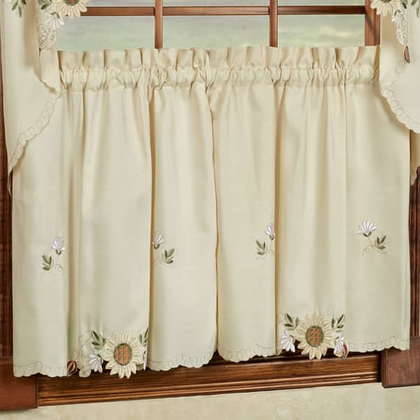 Embroidered Sunflower Kitchen Curtains Separates Tier Swag And Valance Options Today