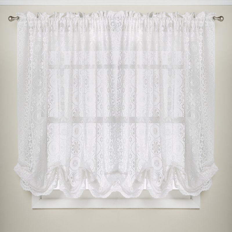 White Lace Luxurious Old World-style Kitchen Curtains Tiers, Shade or Valances