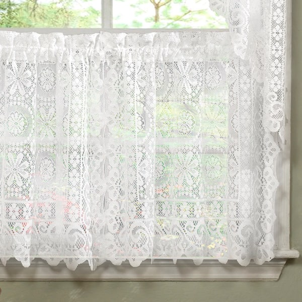 White Lace Luxurious Old World-style Kitchen Curtains Tiers, Shade or ...