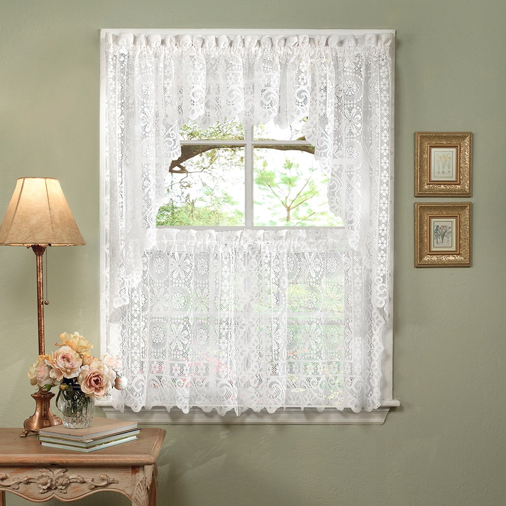 White Lace Luxurious Old World Style Kitchen Curtains Tiers