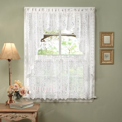 White Lace Luxurious Old World-style Kitchen Curtains Tiers, Shade or Valances