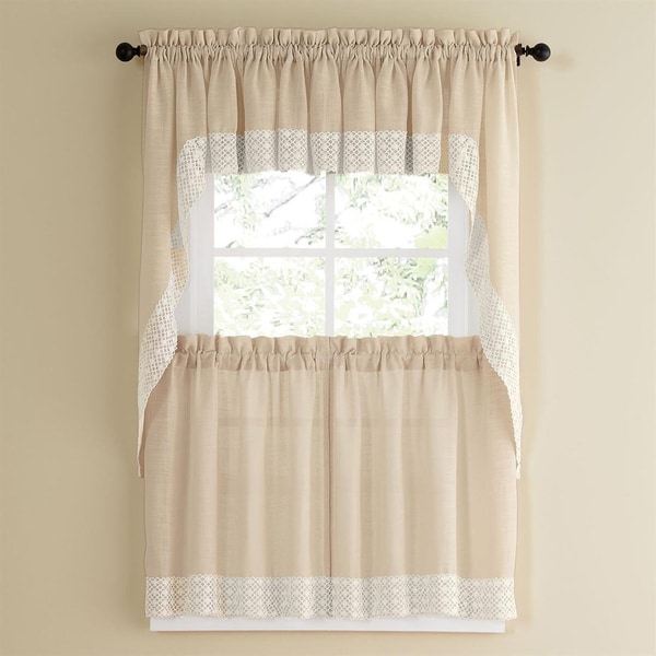 Shop French Vanilla Country Style Curtain Parts with White Daisy Lace ...