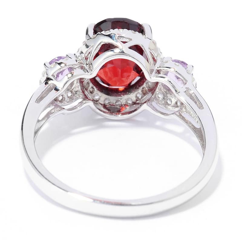 Sterling Silver Garnet Purple Sapphire and White Zircon Ring