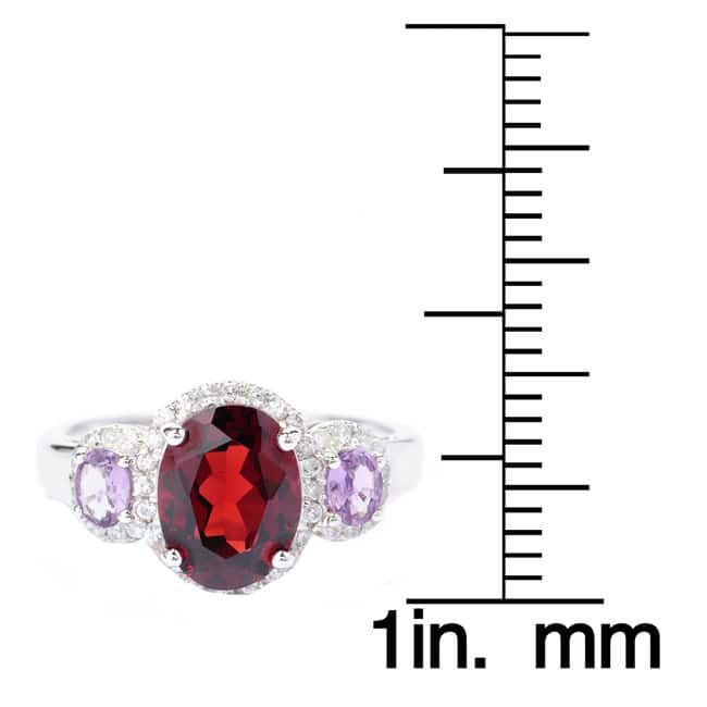 Sterling Silver Garnet Purple Sapphire and White Zircon Ring