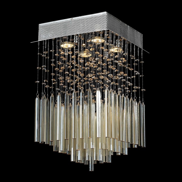 Modern 4 light Halogen Chrome Finish and Golden Teak Crystal Raindrop