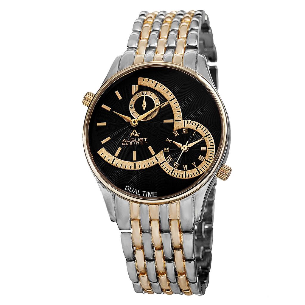 August Steiner Men's Swiss Quartz Dual Time Two-Tone Bracelet Watch - silver
