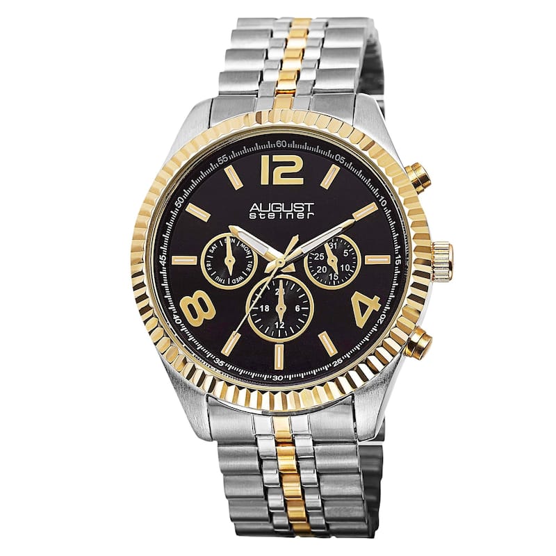 August Steiner Men's Swiss Quartz Multifunction Stainless Steel Canvas Strap/ Bracelet Watch Set