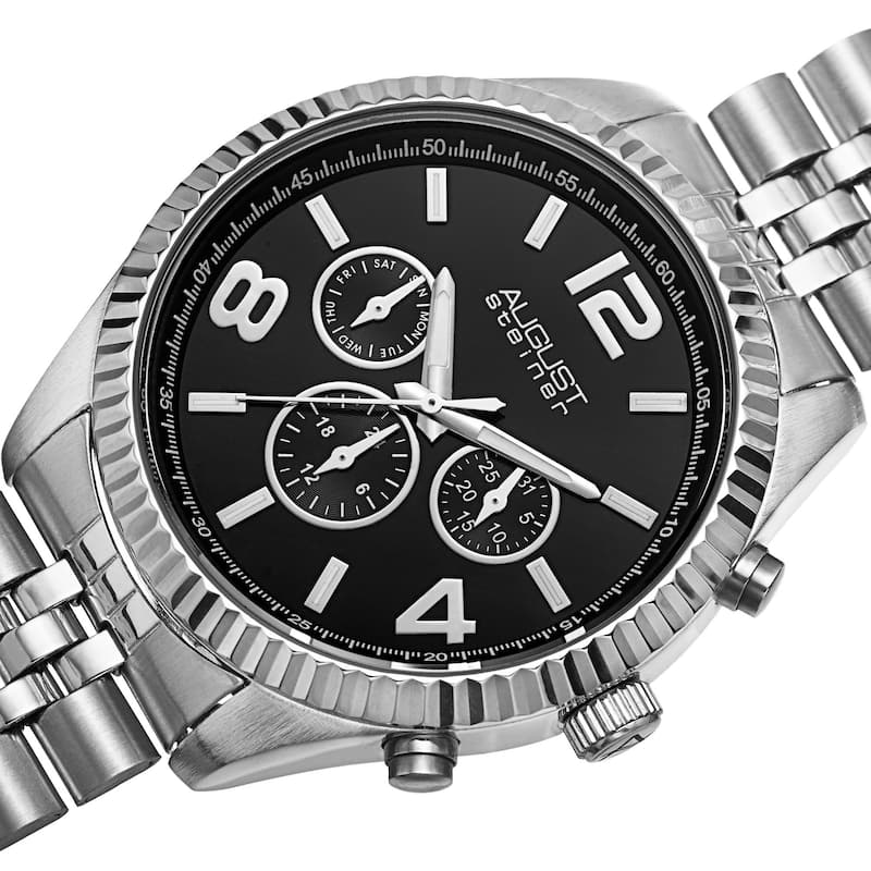 August Steiner Men's Swiss Quartz Multifunction Stainless Steel Canvas Strap/ Bracelet Watch Set